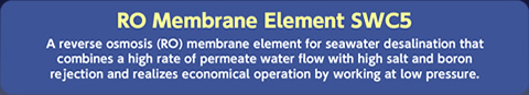 A reverse osmosis (RO) membrane element for seawater desalination that combines a high rate of permeate water flow with high salt and boron rejection and realizes economical operation by working at low pressure.